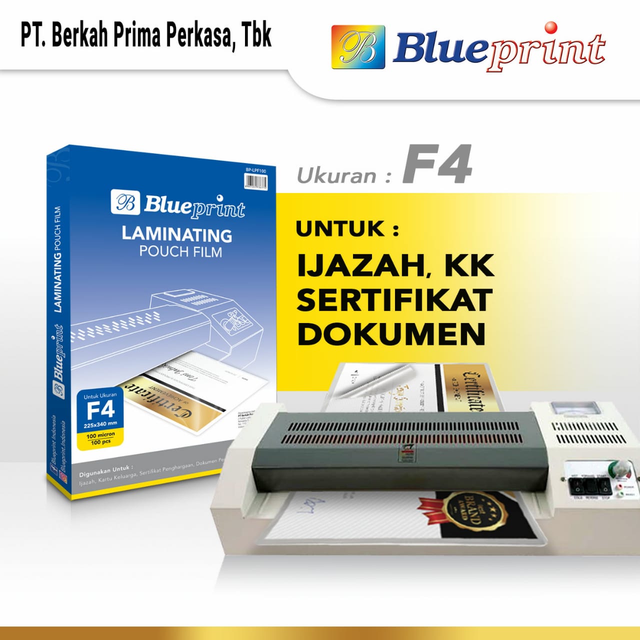 Plastik Laminating Film BLUEPRINT / Laminating Film 100 Micron F4 Kertas Laminating