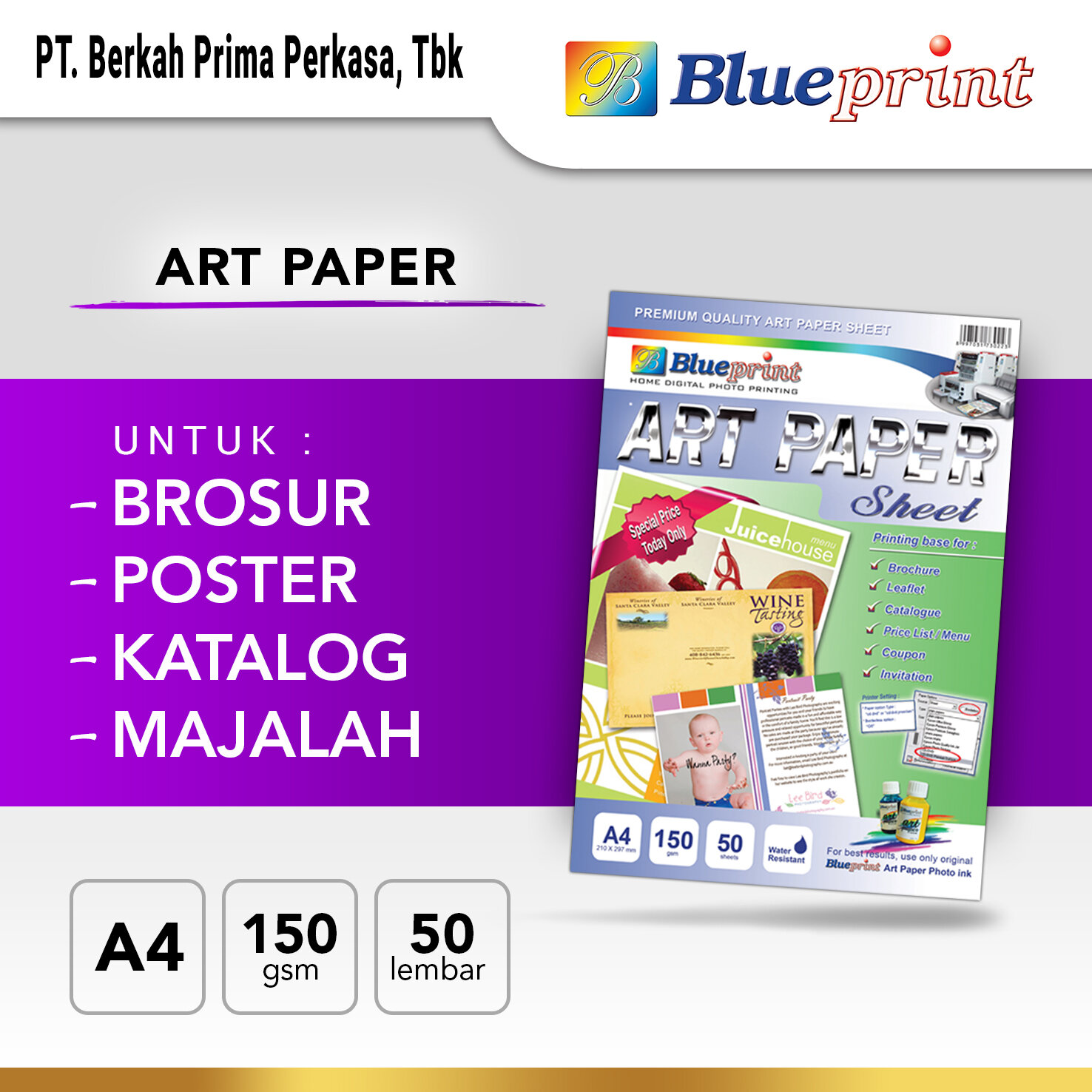 Kertas Art Paper BLUEPRINT A4 150 gsm Kertas Foto Blueprint Indonesia
