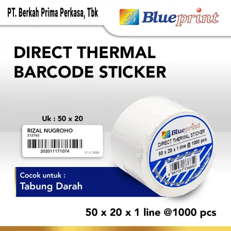 Sticker Label Direct Thermal Direct Thermal Sticker  Label Stiker BLUEPRINT 50x20x1 Line Isi 1000 20  dts 50 20 1line 1