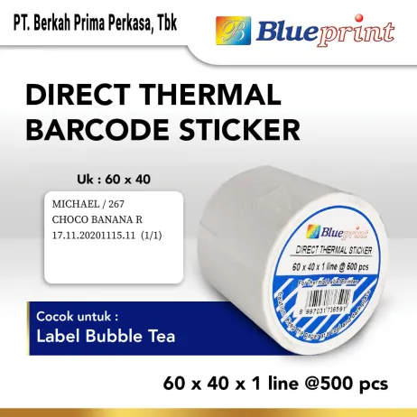 Sticker Label Direct Thermal Direct Thermal Sticker  Label Stiker BLUEPRINT 60x40x1 Line Isi 500 21 dts 60 40 1line 1