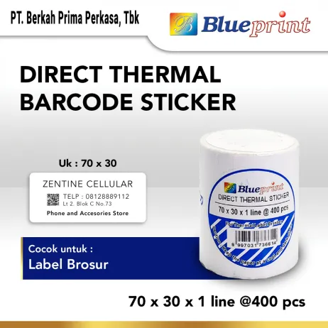 Sticker Label Direct Thermal Direct Thermal Sticker  Label Stiker BLUEPRINT 70x30x1 Line Isi 400 22 dts 70 30 1line 1