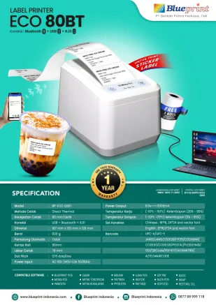 News Printer Label Thermal 80mm BLUEPRINT ECO80BT USB  Bluetooth