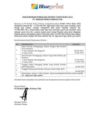 Investor Relation PENGUMUMAN PEMBAGIAN DIVIDEN TAHUN BUKU 2022 