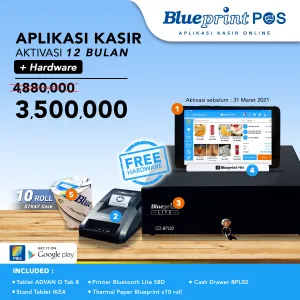 Paket BLUEPRINT POS Promo Termurah Paket Usaha / Aplikasi Kasir BLUEPRINT POS 1 Tahun Free Hardware Komplit 1 blueprint_pos__paket_12_bulan__3500