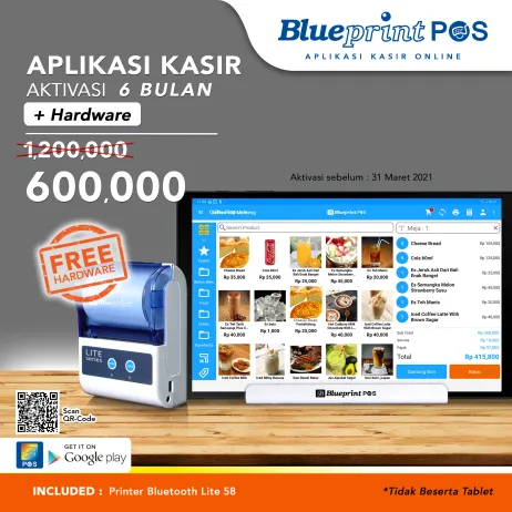 Paket BLUEPRINT POS Promo Termurah Paket Usaha  Aplikasi Kasir BLUEPRINT POS 6 Bulan Free Hardware 