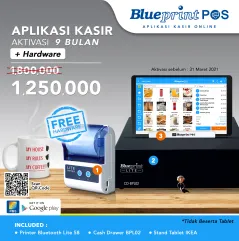 Promo Termurah Paket Usaha  Aplikasi Kasir Online BLUEPRINT POS 9 Bulan Free Hardware