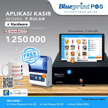 Paket BLUEPRINT POS Promo Termurah Paket Usaha  Aplikasi Kasir Online BLUEPRINT POS 9 Bulan Free Hardware blueprint pos  paket 9 bln 1250