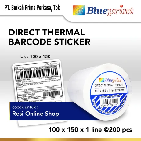 Sticker Label Direct Thermal Direct Thermal Sticker Label Online Shop BLUEPRINT 100x150mm 200Pcs bp dts1001501 200