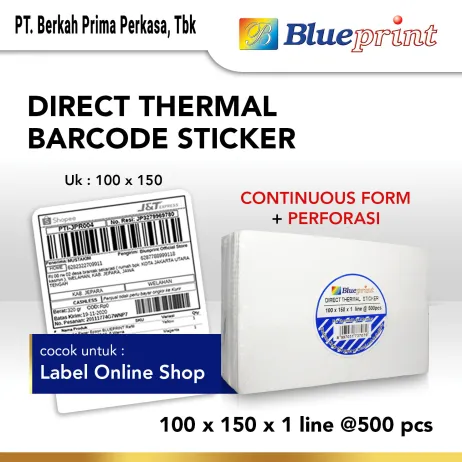 Sticker Label Direct Thermal Direct Thermal Sticker Label Resi Online BLUEPRINT 100x150mm 500Pcs bp dts1001501 continuous