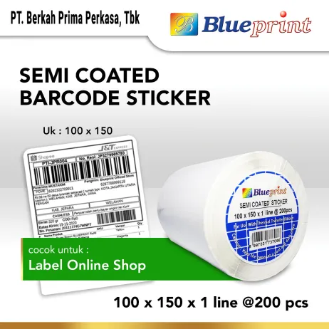 Sticker Semicoated Sticker Label Pengiriman Online Semi Coated BLUEPRINT 100x150mm 200Pcs bp scs1001501 200