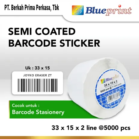 Sticker Semicoated Sticker label Barcode 33x15mm 2 Line Semi Coated BLUEPRINT Core 1 isi 5000 Pcs  bp scs33152 slide 1