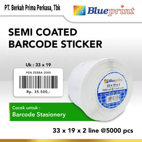 Sticker Semicoated Sticker label Barcode 33x19mm 2 Line Semi Coated BLUEPRINT Core 1 isi 5000 Pcs  bp scs33192 slide 1