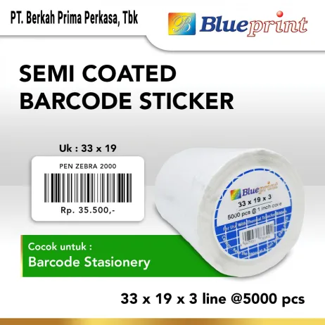 Sticker Semicoated Sticker label Barcode 33x19mm 3 Line Semi Coated BLUEPRINT Core 1 isi 5000 Pcs  bp scs33193 slide 1