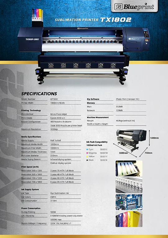 Printer Sublimasi 2 Head Blueprint TX1802 , GARANSI SEUMUR HIDUP *s&k Berlaku<br>