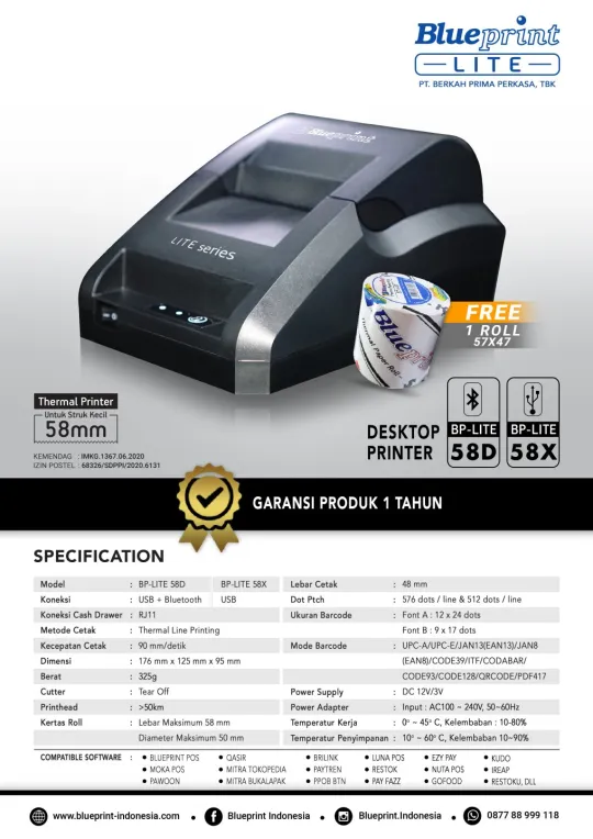 Printer Thermal POS BLUEPRINT Lite 58D dan Lite 58X