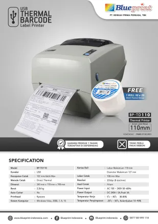 News Printer Label Barcode Resi BLUEPRINT BPTD110  USB