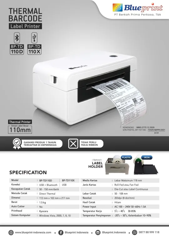 Printer Label Barcode BLUEPRINT BP-TD110D/X