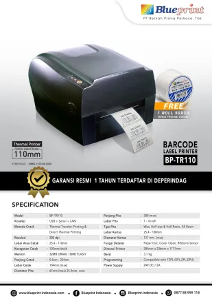 Berita Printer Barcode Thermal  Label BLUEPRINT BPTR110 USBSerialLAN