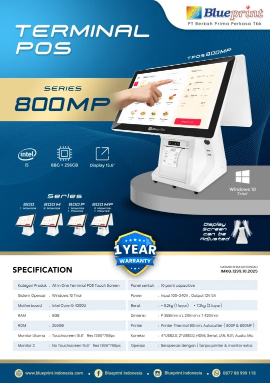 Mesin Kasir All In One TPOS 800 Windows BLUEPRINT