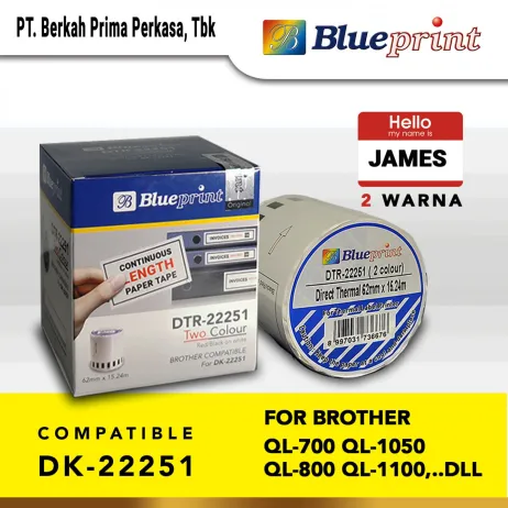 Sticker Label Brother<br> Stiker Label 22251 BLUEPRINT 62x1524m Continuous Roll 2 Warna Brother dtr 22251 1