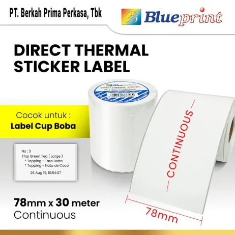 Sticker Label Direct Thermal Direct Thermal Sticker Label Continuous BLUEPRINT 78x30 Meter dts label 78x30 meter continuous