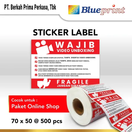 Stiker Label Unboxing Label Sticker Unboxing Fragile BLUEPRINT 70x50 mm isi 500 label unboxing 70 x 50 mm
