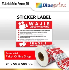 Label Sticker Unboxing Fragile BLUEPRINT 70x50 mm isi 500