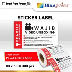 Label Sticker Unboxing Fragile BLUEPRINT 80x50 mm isi 300