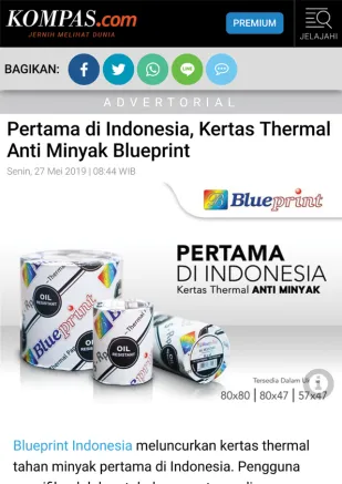 News Pertama di INDONESIA Blueprint luncurkan kertas thermal tahan minyak