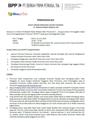 Hubungan Investor PANGGILAN RAPAT UMUM PEMEGANG SAHAM