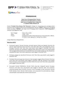Hubungan Investor PANGGILAN RAPAT UMUM PEMEGANG SAHAM pemanggilan rups tahunan
