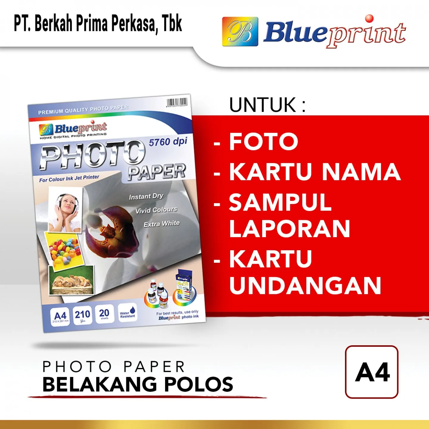 Kertas Foto / Kertas Glossy / Glossy Photo Paper BLUEPRINT A4 190 gsm Polos Kertas Foto