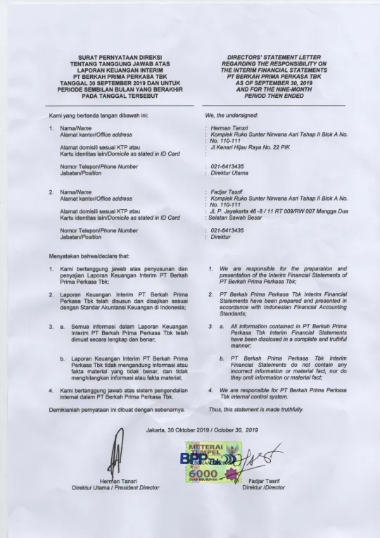 Laporan Keuangan Interim September (unaudited)