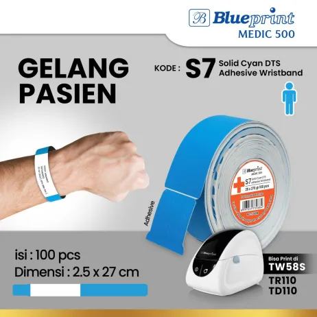 Rumah Sakit Gelang Pasien Barcode Rumah Sakit 25x270 mm BLUEPRINT Medic 500  Cyan tokopedia  gelang pasien  s7