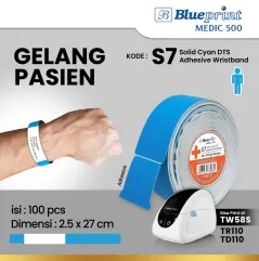 Gelang Pasien Barcode Rumah Sakit 25x270 mm BLUEPRINT Medic 500  Cyan