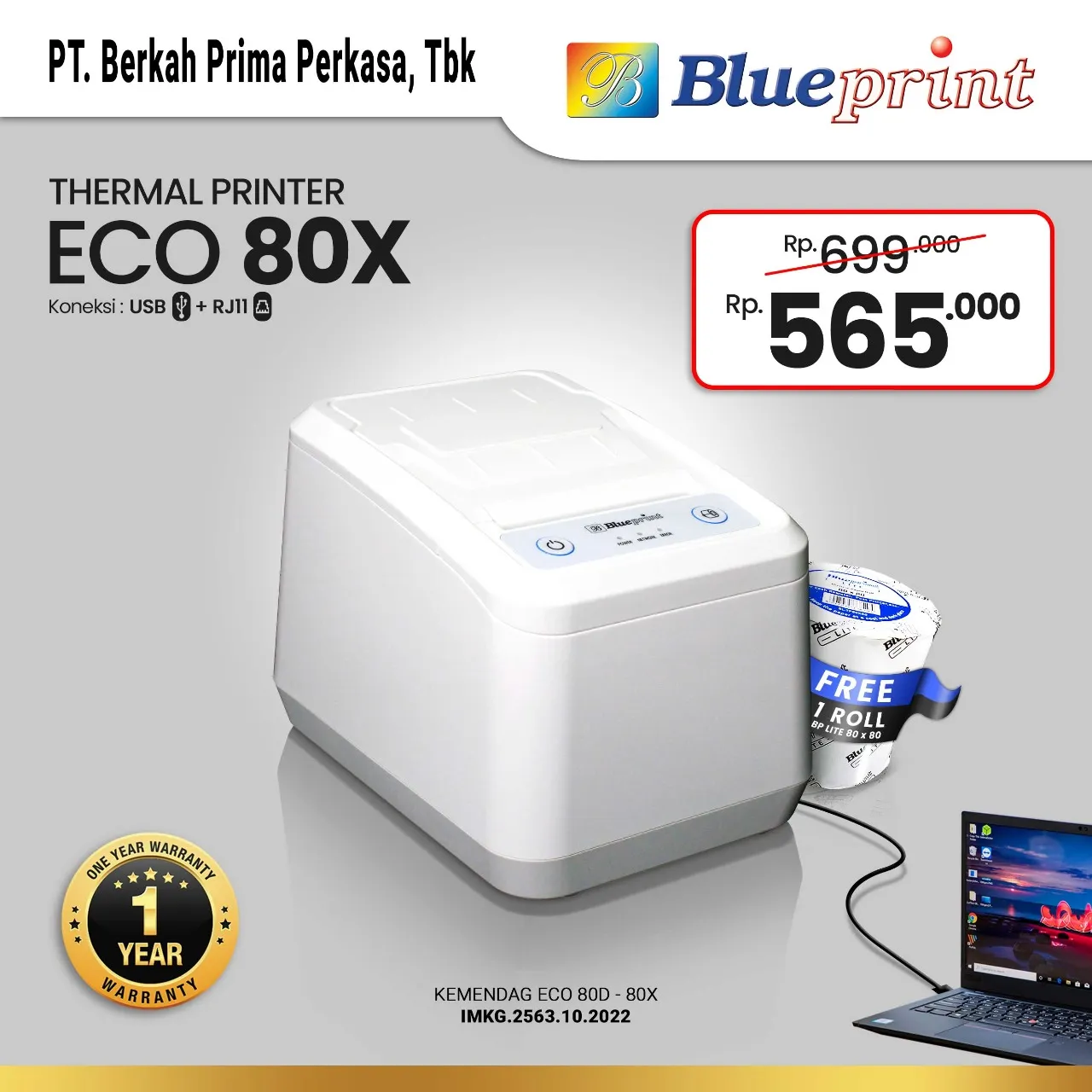Printer Thermal Dekstop 80 mm BLUEPRINT ECO80X USB Printer Thermal