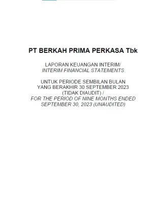 Investor Relation INTERIM FINANCIAL STATEMENTS FOR THE PERIOD OF NINE MONTHS ENDEDSEPTEMBER 30 2023 UNAUDITED