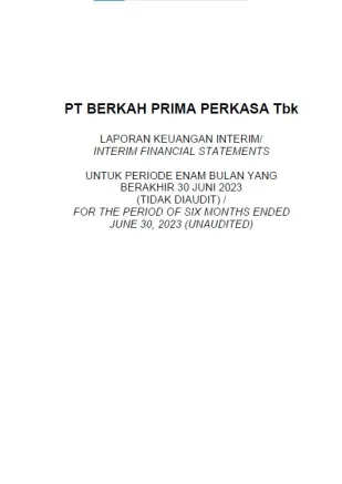 Investor Relation INTERIM FINANCIAL STATEMENTS FOR THE PERIOD OF SIX MONTHS ENDEDJune 30 2023 UNAUDITED