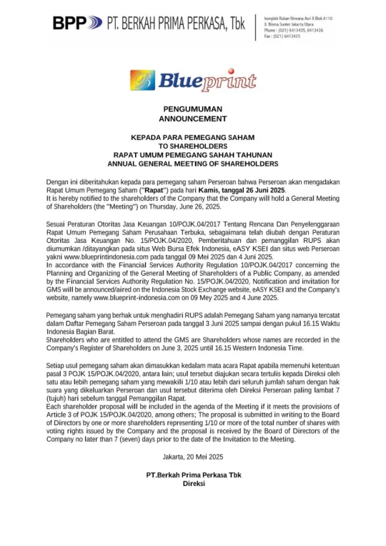 ANNOUNCEMENT TO SHAREHOLDERS ANNUAL GENERAL MEETING OF SHAREHOLDERS