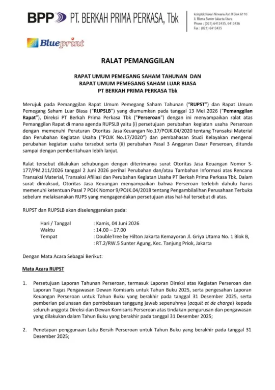 RALAT PEMANGGILAN RAPAT UMUM PEMEGANG SAHAM