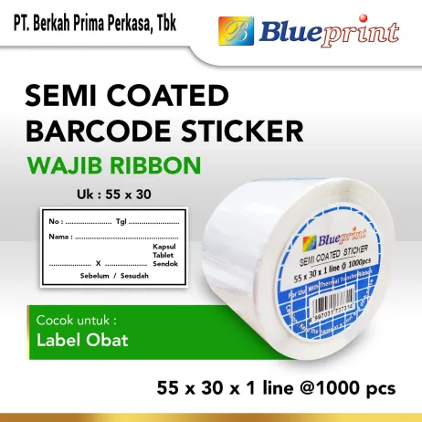 Sticker Semicoated Sticker label Barcode Semicoated BLUEPRINT 55x30 mm 1 Line isi 1000Pcs ~item/2021/10/23/bp scs55301