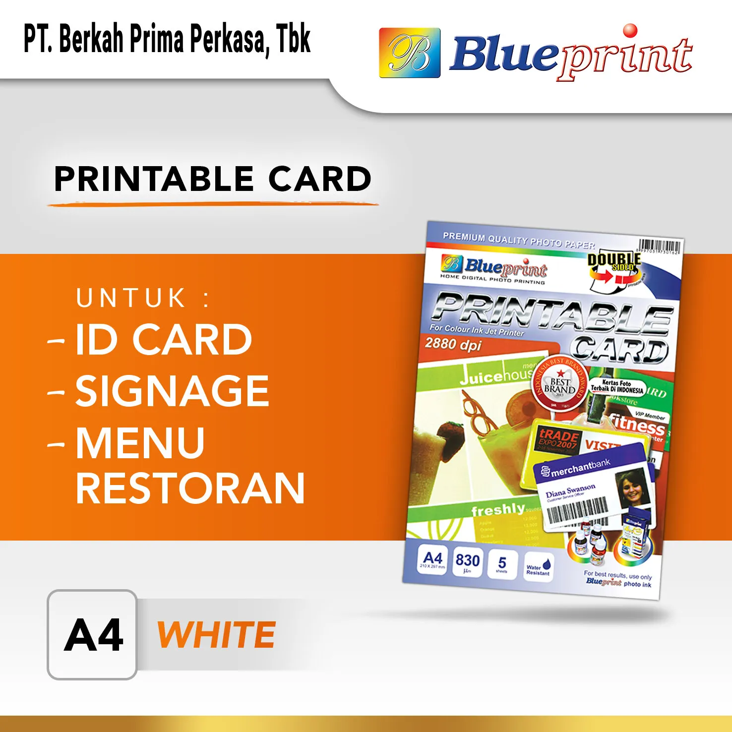 Kertas PVC ID Card BLUEPRINT Printable Card White Double Side A4 ...