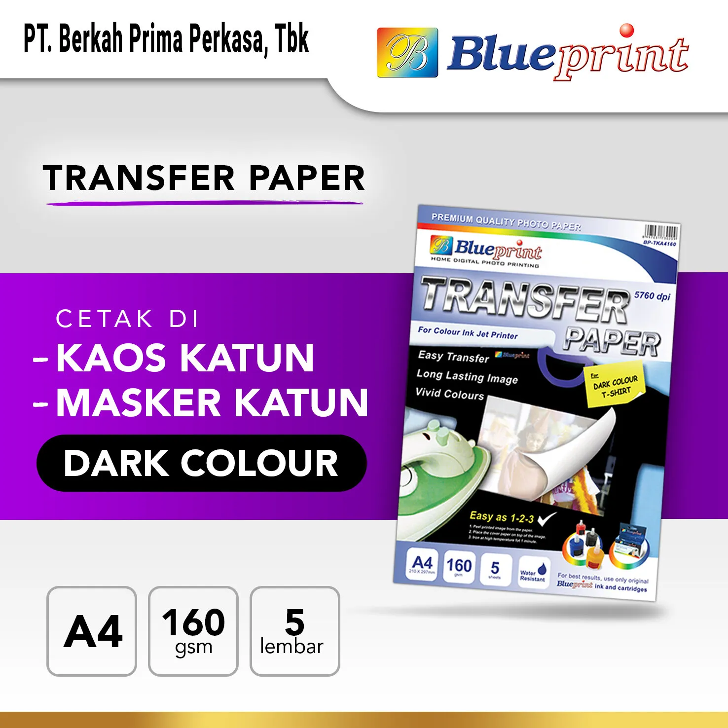 Kertas Transfer / Transfer Paper Dark BLUEPRINT A4 Tshirt Katun