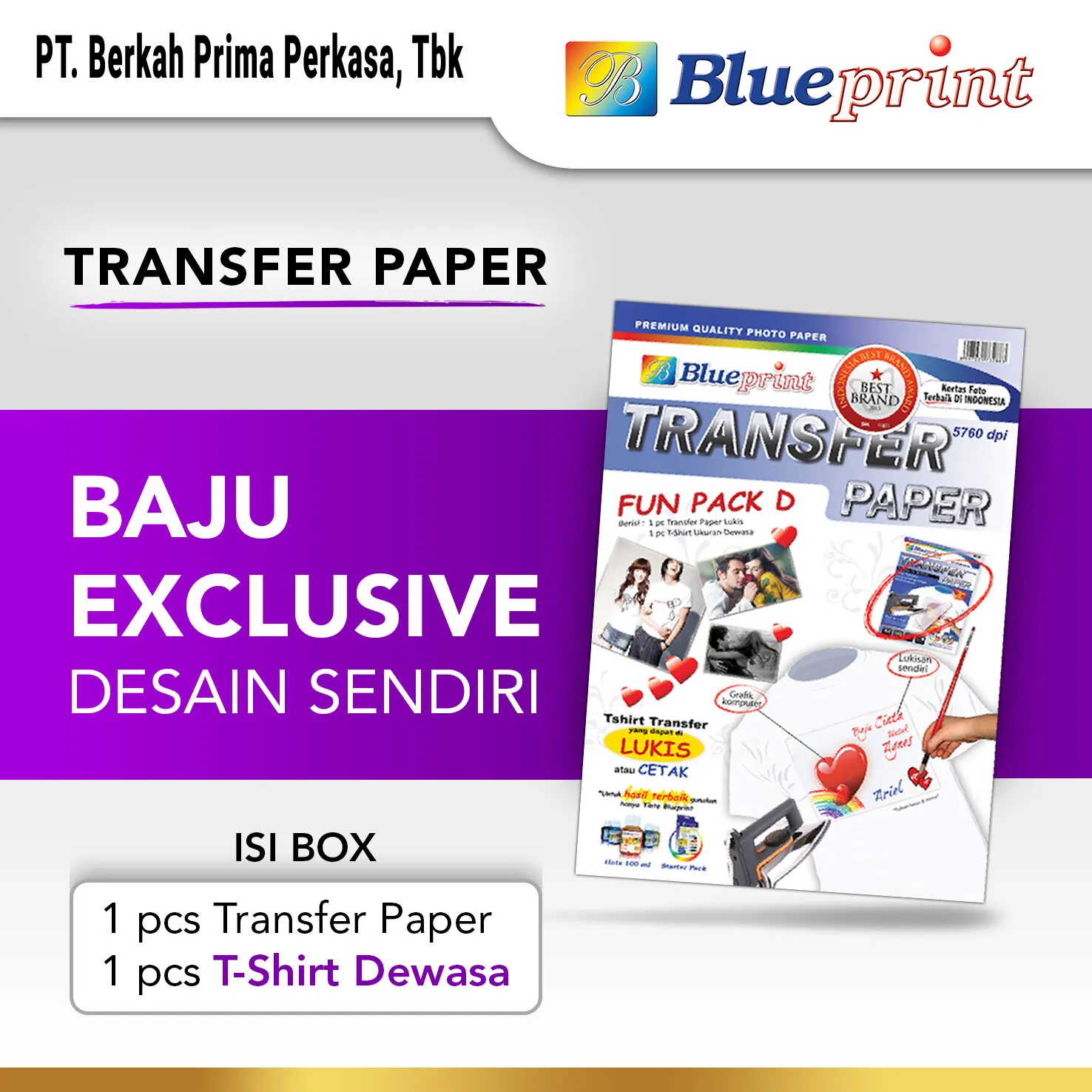 Kertas Transfer / Transfer Paper Fun Pack (T-Shirt Dewasa) BLUEPRINT ...