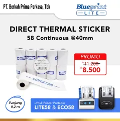 Kertas Thermal Sticker Label BLUEPRINT 58 mm Continuous 40mm  1 Roll