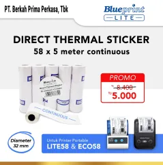 Direct Thermal Sticker Label BLUEPRINT 58x5 Meter Continuous  1 Roll