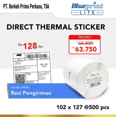 Kertas Label Thermal Stiker Resi BLUEPRINT Lite 102x127 mm 500Pcs Roll