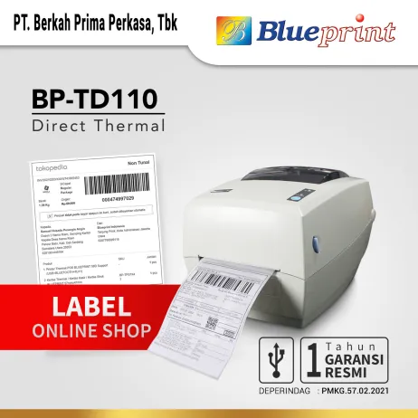Printer Label Barcode Printer Barcode Thermal  Printer Label Resi BLUEPRINT BP  TD110  USB ~item/2022/10/13/bp td110 tokopedia