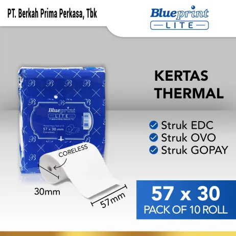 Kertas Thermal Kertas Struk  Kertas Kasir  Kertas Thermal BLUEPRINT Lite 57x30 mm  57x30os ~item/2022/11/10/tokopedia  kertas thermal 57x30 lite