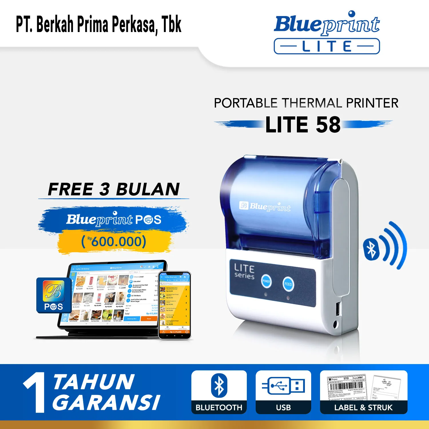 Printer Thermal Portable Bluetooth BLUEPRINT BP LITE58 Printer